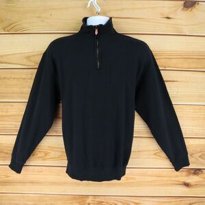 Alexander Julian 1/4 Zip Jacket Pullover High Neck Mens L Black 100% Cotton Soft